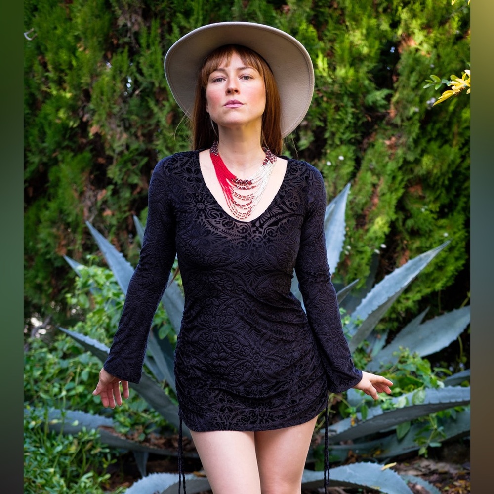 Midnight Burnout Sleeved Echo Cinch Dress